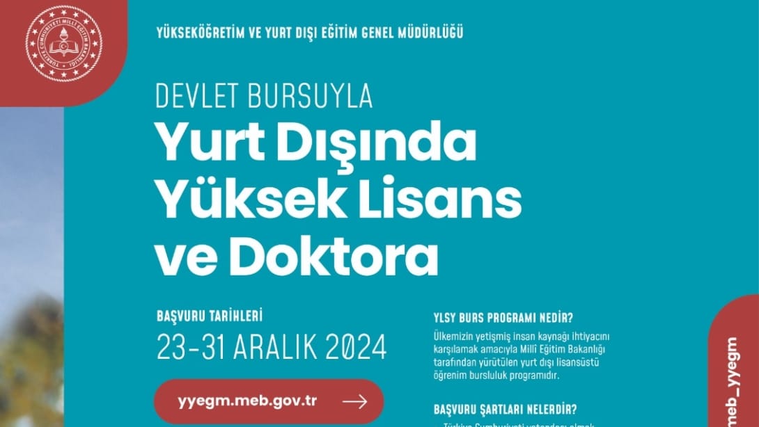 2024 YLSY Yurt Dışı Lisansüstü Eğitim Burs Başvuruları Hakkında Duyuru